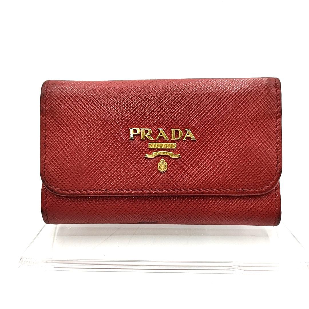 PRADA プラダ サフィアーノ 三つ折り 6連キーケース レッド W6.0 H10.5の画像1