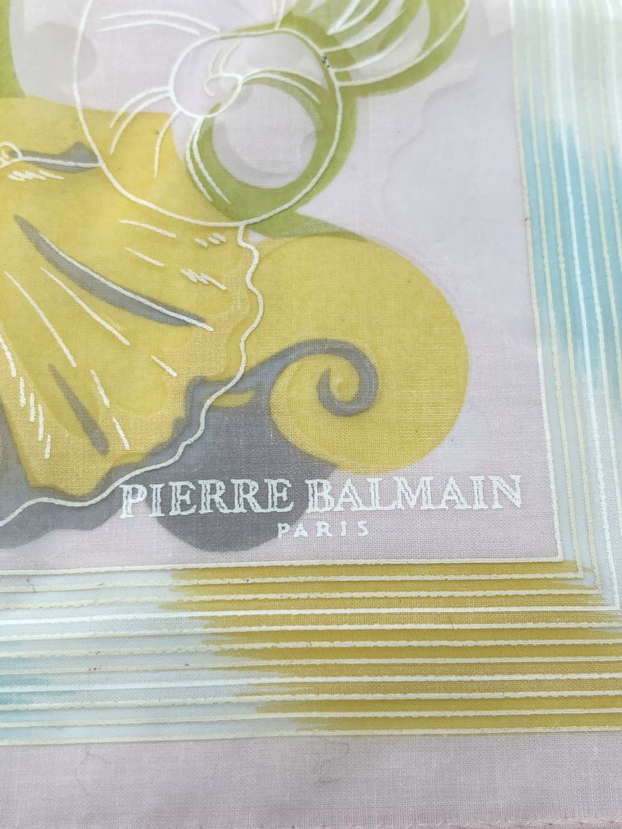 【美品】PIERRE BALMAIN　ピエール バルマン　ハンカチ　スカーフ　コットン　ライトピンク　パステル系　49×49