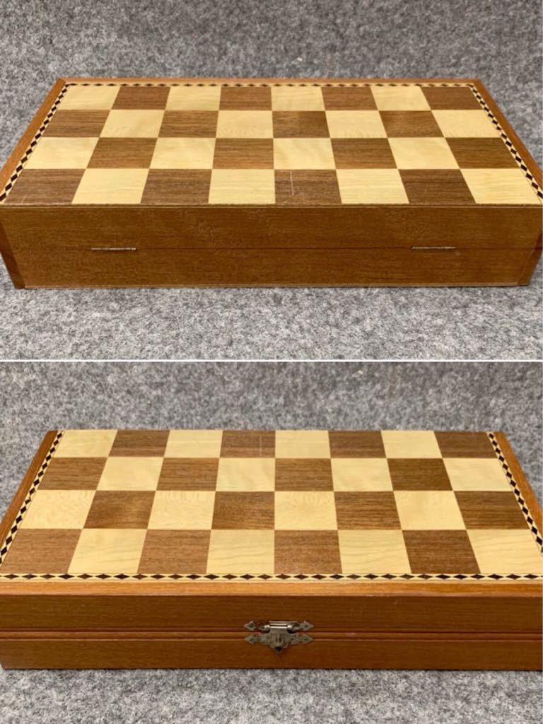 昭和レトロ ヴァチカン チェス CHESS 木製 箱付 チェス盤 駒 折り畳み 当時物 ■H111_画像4