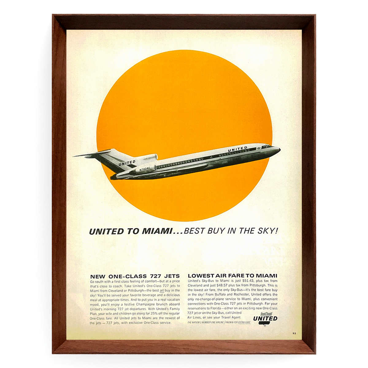 ユナイテッド航空 広告 ポスター 1960年代 アメリカ ヴィンテージ 【額付】 _画像3