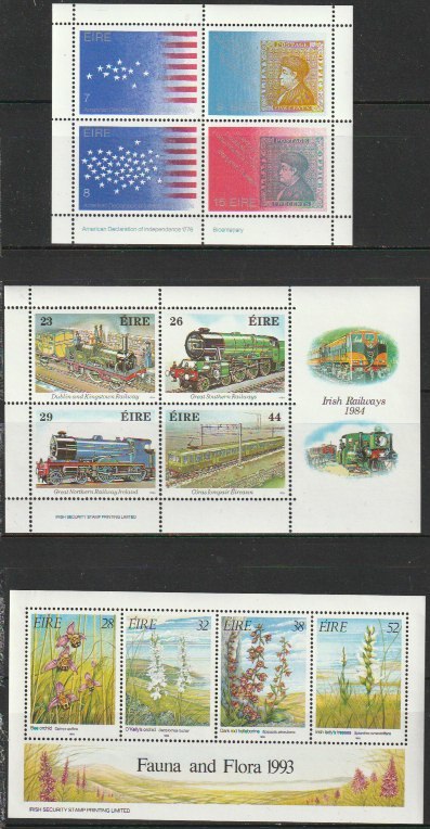 アイルランド１２　1976年～1993年（未使用記念小型シート　鉄道　花他　３セット）３種_画像1