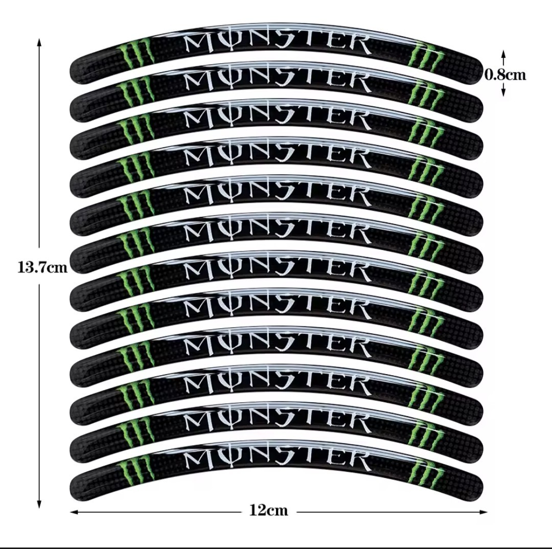 Monster energy モンスターエナジー リムステッカー 12枚/シート バイク ホイール モンエナ Bike stickers フロントホイール　デカール_画像3