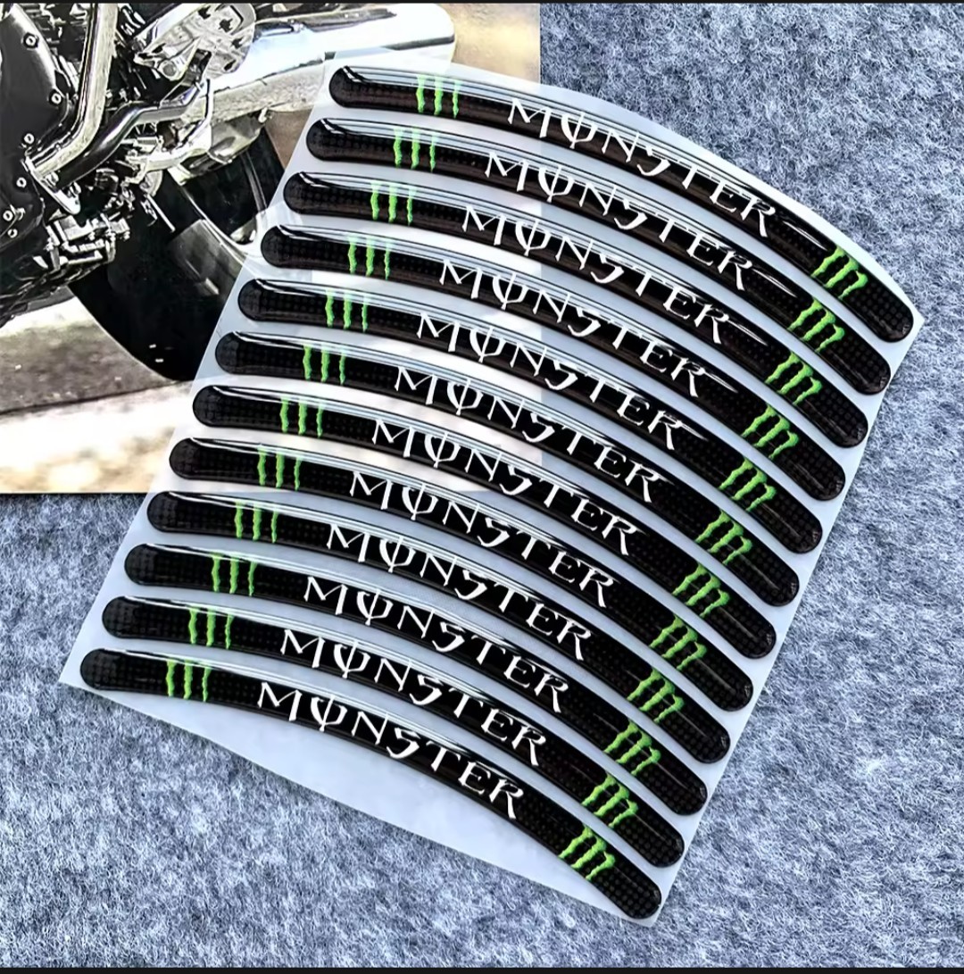 Monster energy モンスターエナジー リムステッカー 12枚/シート バイク ホイール モンエナ Bike stickers フロントホイール　デカール_画像2