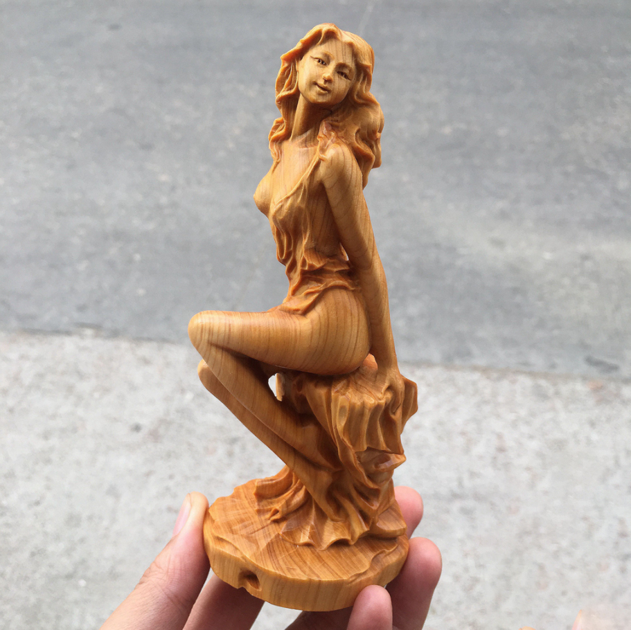 【極上の木彫】◆美女◆女神◆ヌード◆美少女 ◆裸婦像◆女性像/彫刻工芸品/手作りデザイン/文遊びの手/置物_画像1
