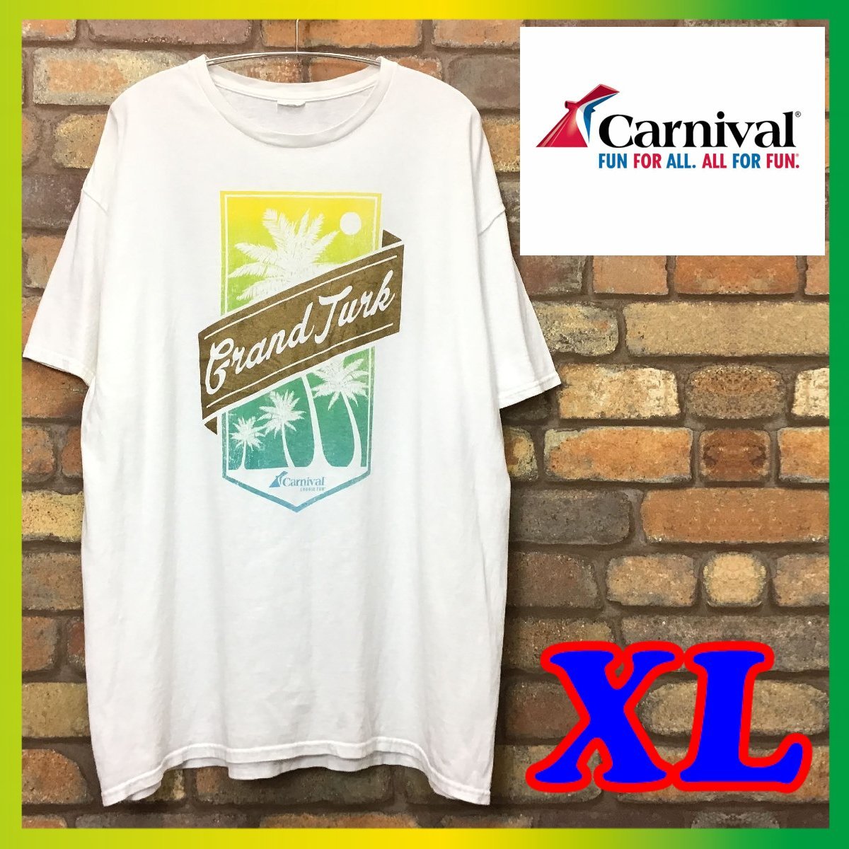 ME10-839★GOODデザイン★状態良好!!★【Carnival Cruise Line】BIGプリント!! 半袖 ホワイト 企業 Tシャツ【メンズ XL】フェリー 旅行_画像1