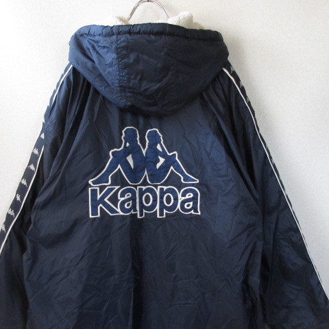 ○良品 90s Kappa カッパ◆ベンチコート 裏ボア 中綿入り あたたかい 防寒 スポーツ 90年代ファッションなど◆メンズ ネイビー Mサイズ_画像1