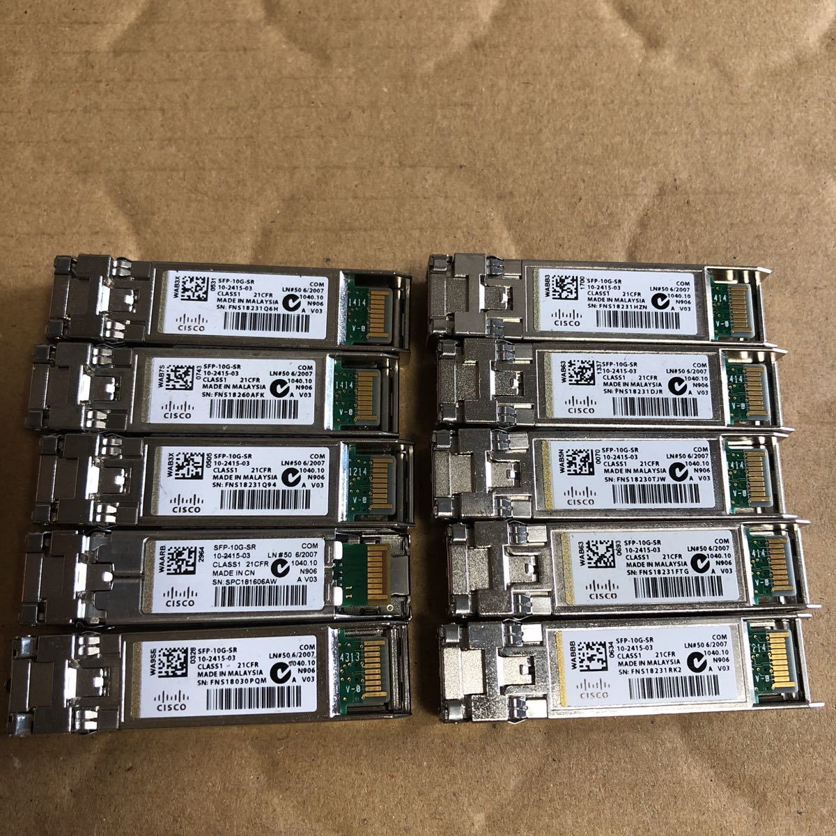 (401)中古 CISCO SFP-10G-SR 10-2415-03 10G BASE SFP+モジュール 10個セット光トランシーバー シスコの画像1