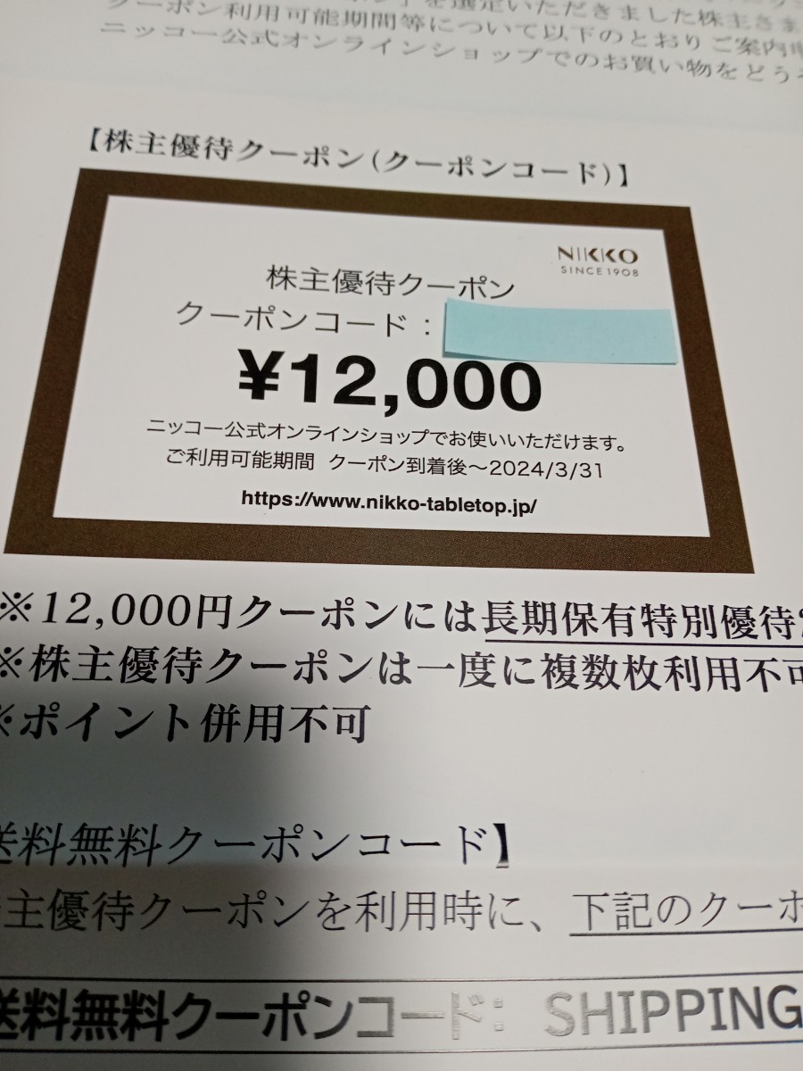 NIKKO 　ニッコー株式会社　株主優待クーポン券　12000円分_画像1