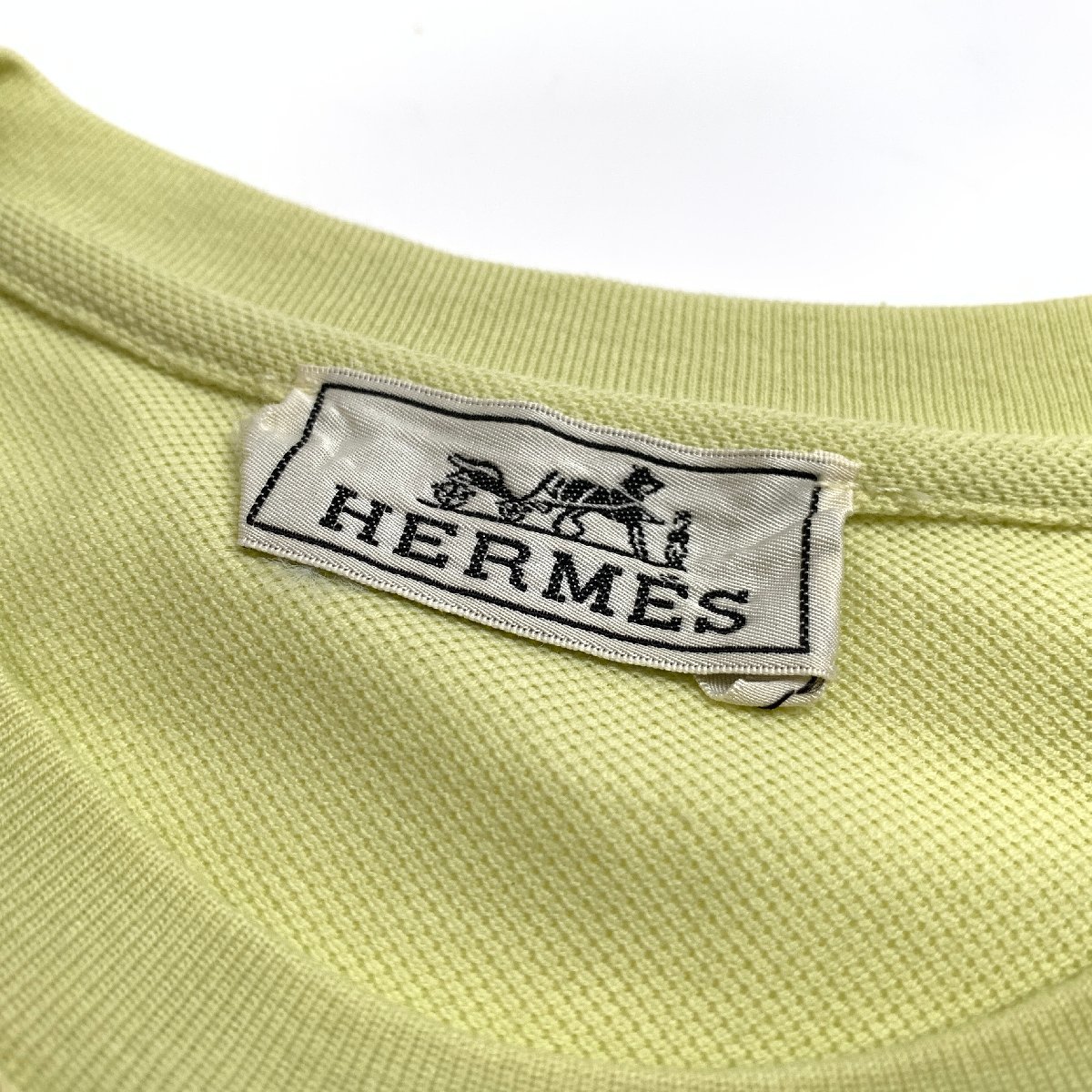 f001 H 2. HERMES エルメス 綿100 ポロシャツ コットン 半袖 ライムグリーン size S メンズ_画像3
