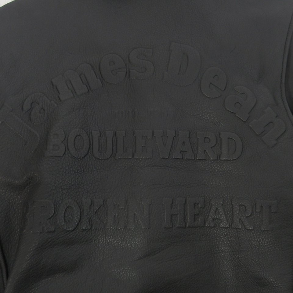 f002 G2 8.シンサレイト Thinsulate James Dean ライダースジャケット 牛革 レザー 襟ボア サイズM 黒 ブラックの画像4