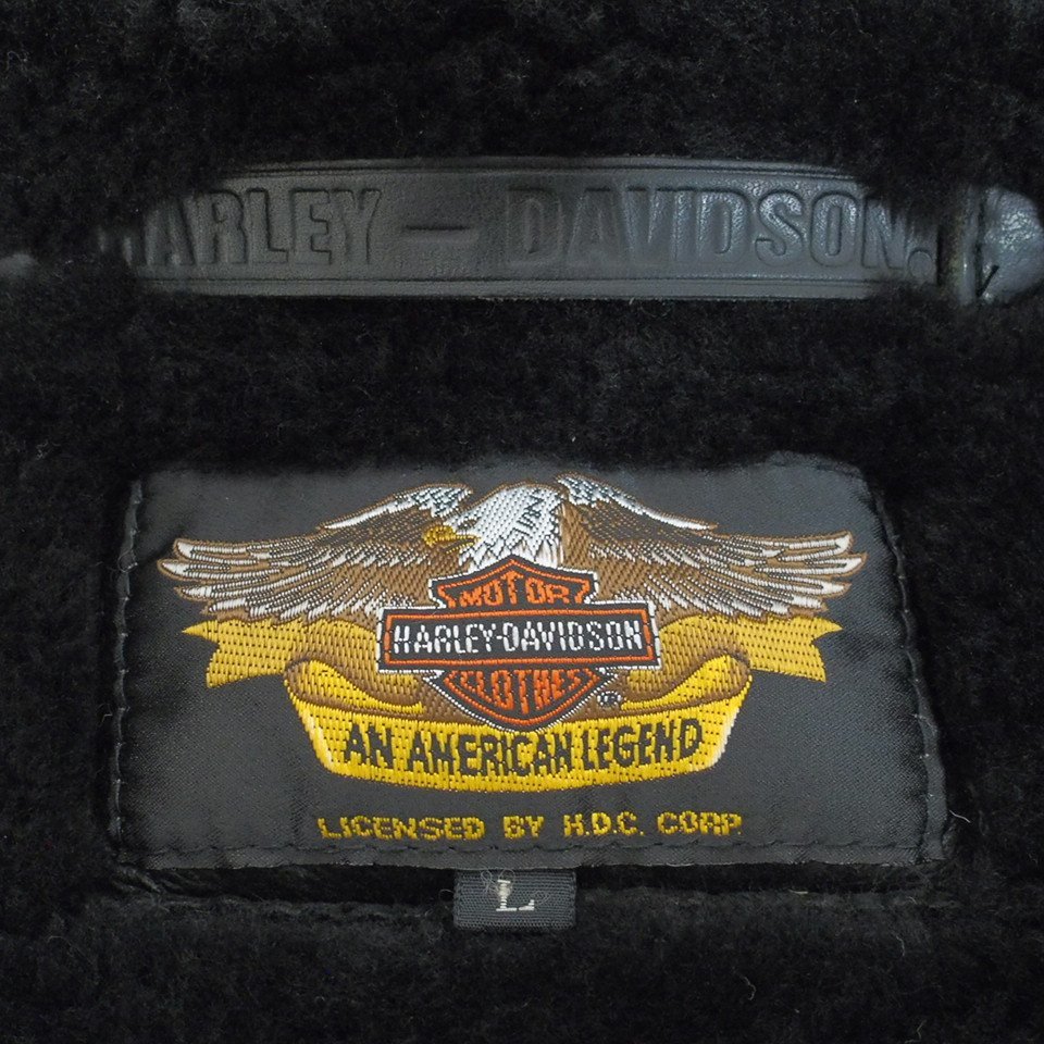 f002 G2 7.ハーレーダビッドソン HARLEY-DAVIDSON 高級シープスキン 羊毛皮 ムートンフライトジャケット サイズL 黒 ブラック_画像10