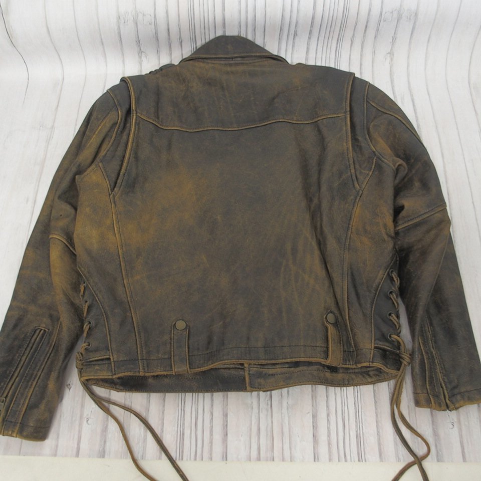 f002 G2 10.カドヤ KADOYA K's Leather ライダースジャケット 牛革 レザージャケット サイズL 色ダメージ有り_画像2