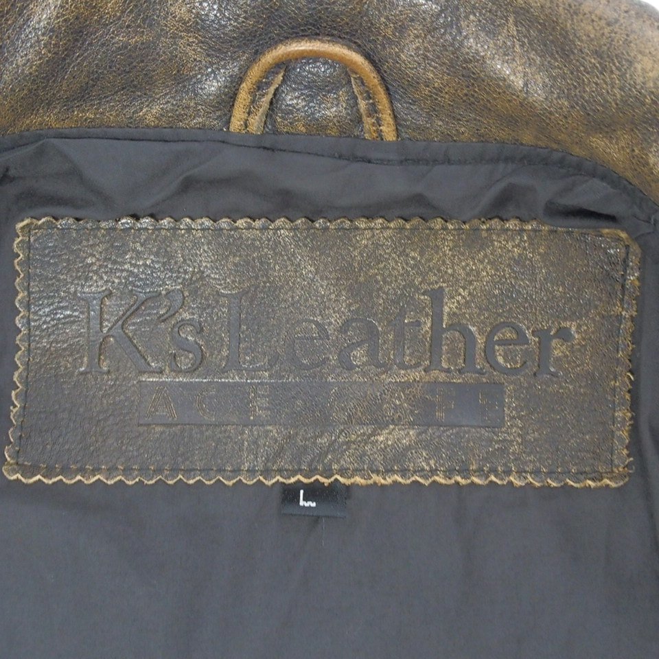 f002 G2 10.カドヤ KADOYA K's Leather ライダースジャケット 牛革 レザージャケット サイズL 色ダメージ有り_画像10