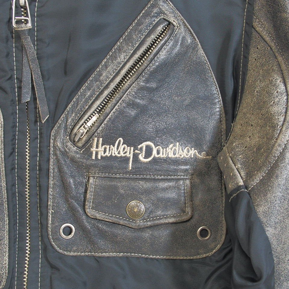 f002 F3 15.ハーレーダビッドソン HARLEY-DAVIDSON ライダースジャケット メッシュ レザージャケット ナイロン 牛革 サイズM 黒 ブラック_画像3