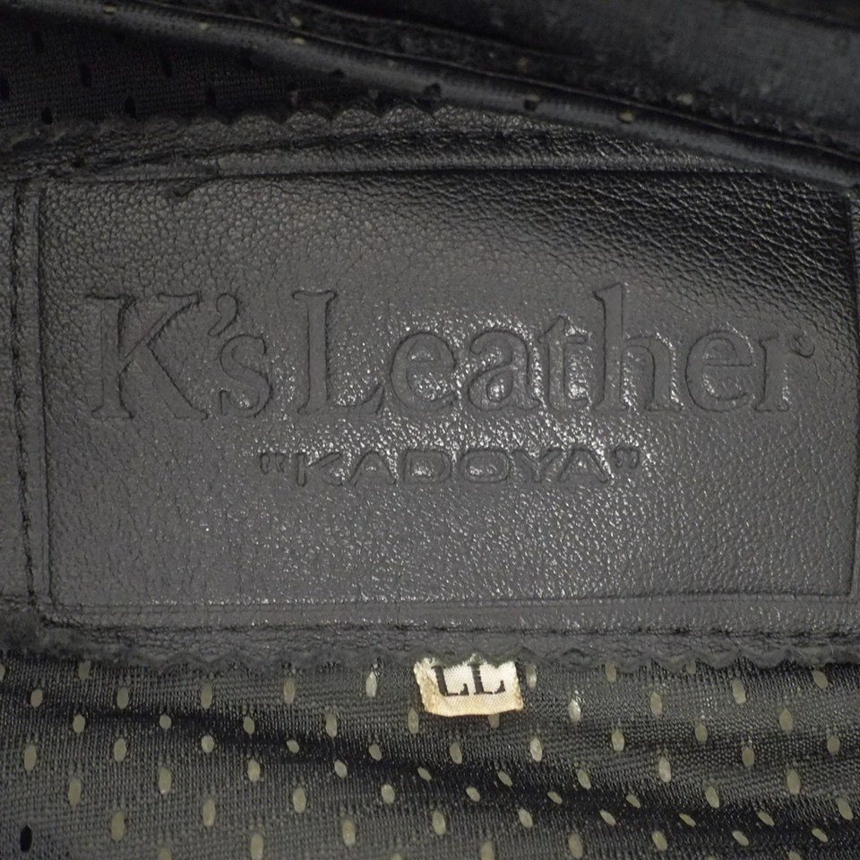 f002 F3 23. カドヤ KADOYA K's Leather シングルライダースジャケット 牛革 レザージャケット パッド付 サイズLL 黒 ブラック_画像8