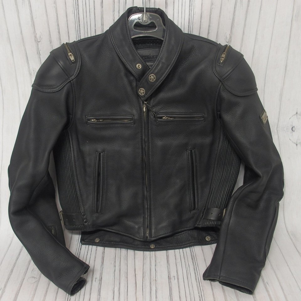 f002 F3 23. カドヤ KADOYA K's Leather シングルライダースジャケット 牛革 レザージャケット パッド付 サイズLL 黒 ブラック_画像1