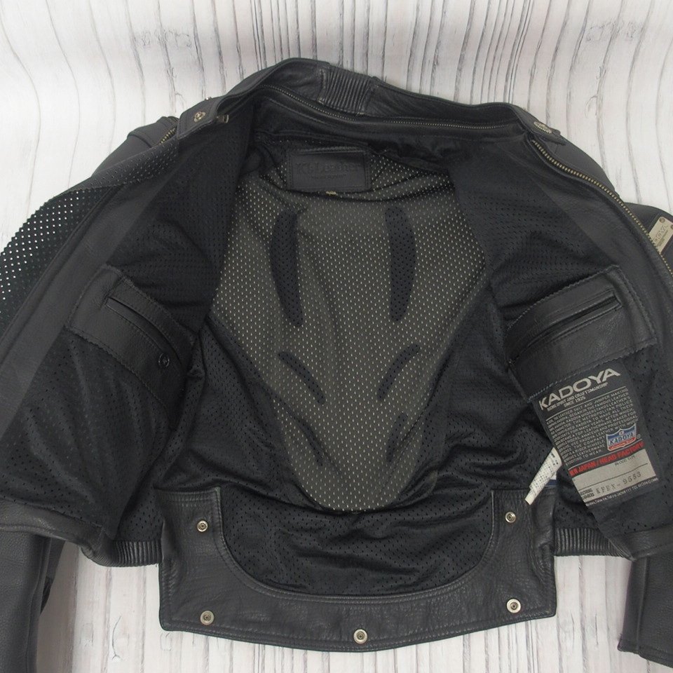 f002 F3 23. カドヤ KADOYA K's Leather シングルライダースジャケット 牛革 レザージャケット パッド付 サイズLL 黒 ブラック_画像7