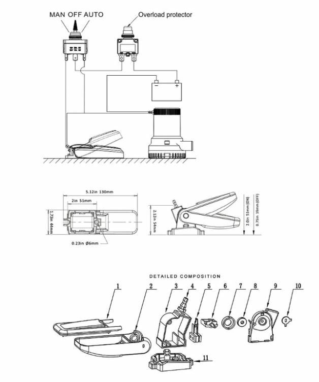 ビルジポンプ 用 フロートスイッチ　DC12V DC24V DC32V