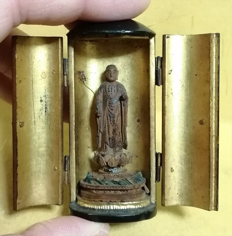 江戸時代 黒内金蒔絵厨子 木造 金泥 彩色 仏像 厨子仏 細密彫刻 仏教美術