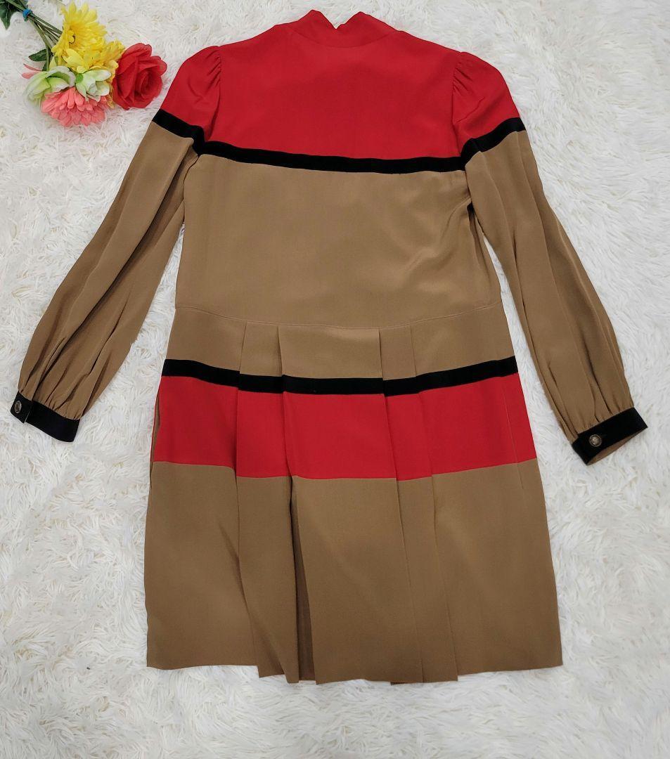 GUCCI bow Thai ribbon pleat One-piece dress stylish button 