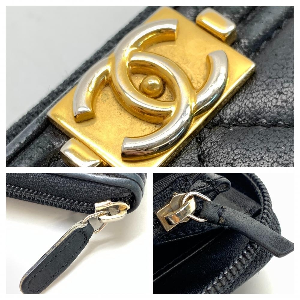 CHANEL シャネル ボーイシャネル ラムスキン ジップウォレット ラウンド 長財布 ブラック ゴールド金具 ココマーク 22番台 管理HS35826_画像10