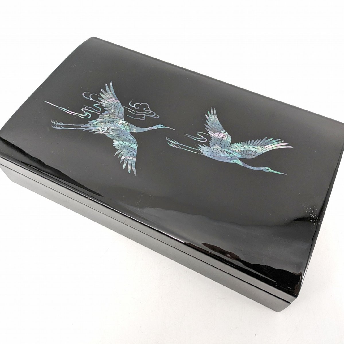 珍しい 文箱・漆器・螺鈿細工・鶴・No.240120-22・梱包サイズ60 硯箱、文箱