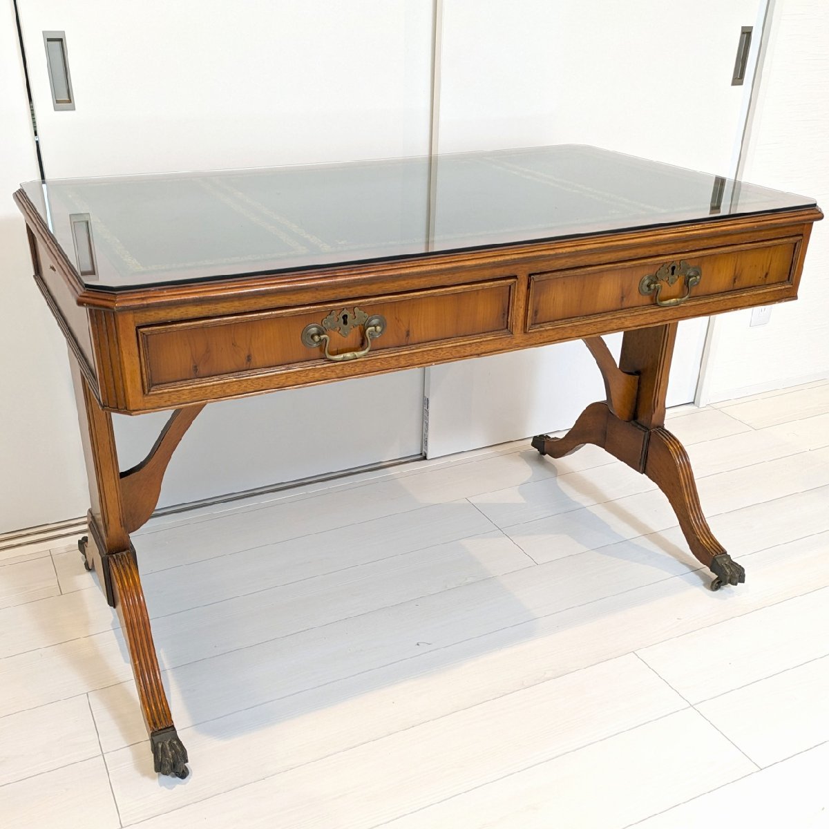 オンラインショップ ROSJOHN(ロスジョン)・ヴィンテージテーブル・レザートップ・英国家具・英国王室御用達・No.230801-05・ヤマト家財宅急便D300 西洋