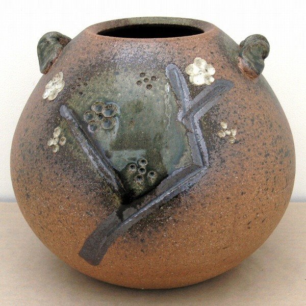 人気満点 信楽焼・梅文・花器・No.160419-057・梱包サイズ80 花器、壷
