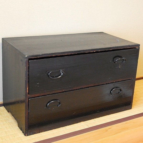 お買い得商店街 時代箪笥・二段・No.170430-15・梱包サイズ160 箪笥