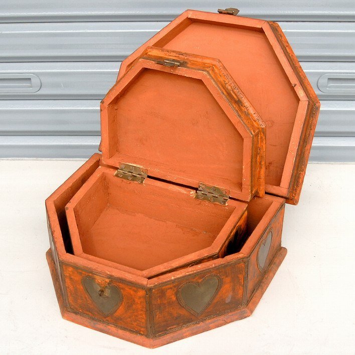 インド製・飾り木箱・大小セット・No.171016-04・梱包サイズ60