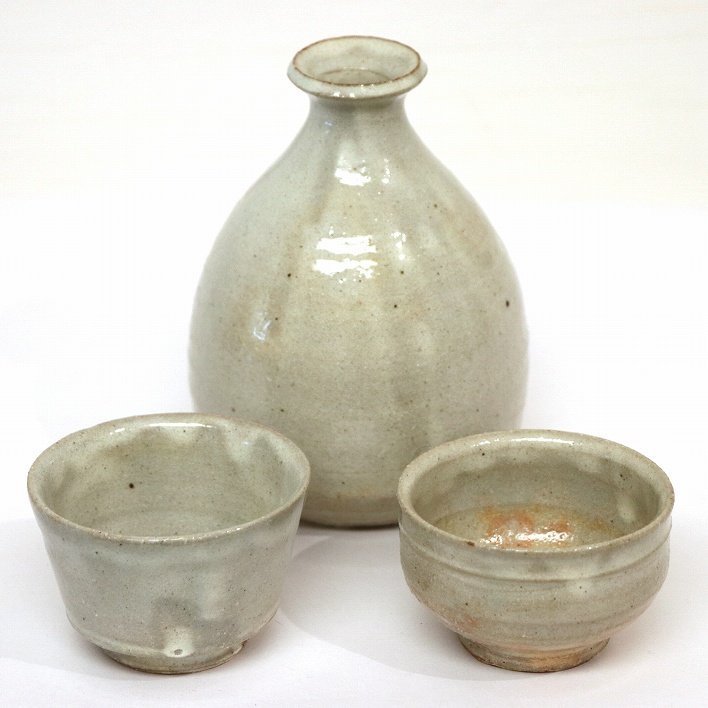 完璧 信楽焼・勝尾黎彦・粉引・酒器セット・No.190523-18・梱包サイズ60 酒器