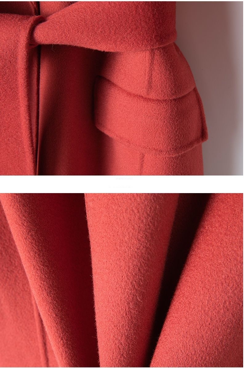 美品素敵レディース 大人ウールコートジャケットベルトアウター上品新品赤S_画像6