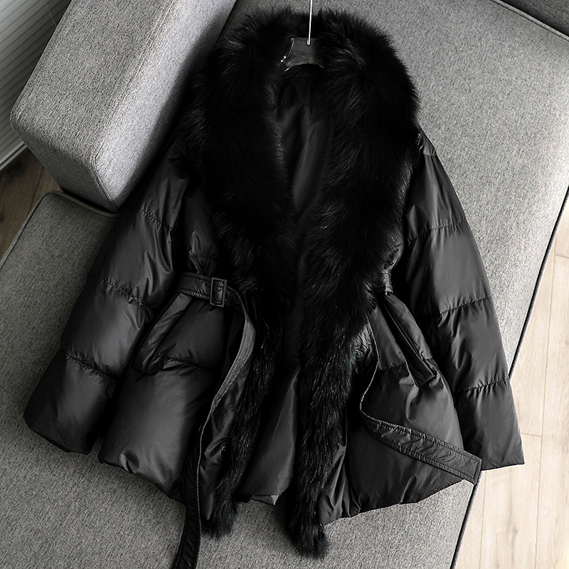  Goose! beautiful goods wonderful lady's ..90% down jacket gorgeous fox fur coat on goods new goods black L