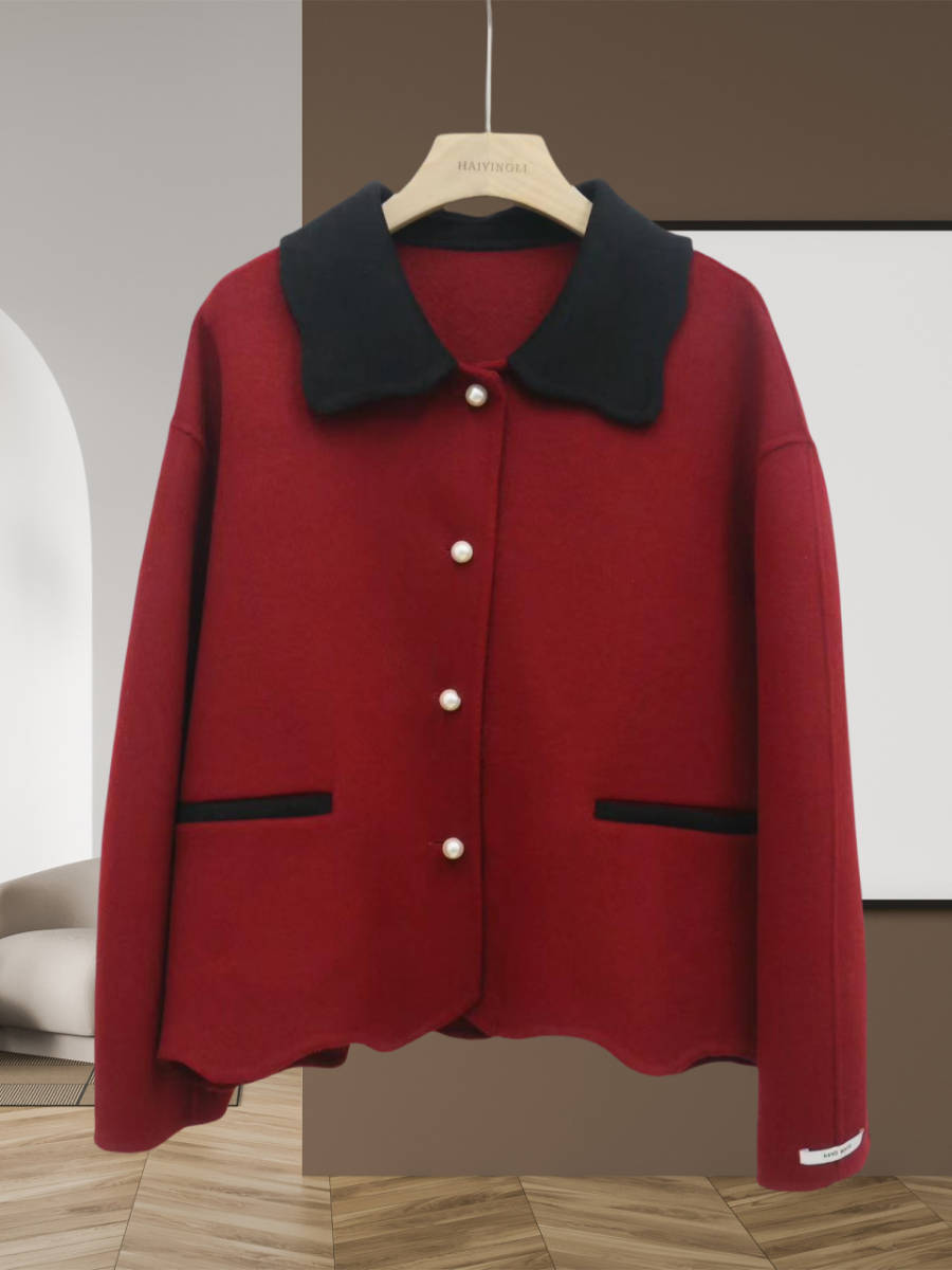 美品素敵レディース暖かウールコート洗練ジャケットアウター上品新品赤