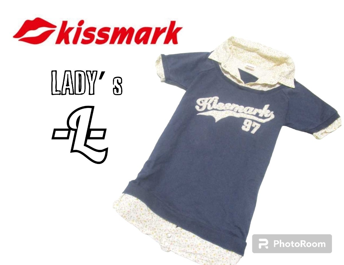 レディースL◇KISSMARK GOLF◇重ね着風スゥエットシャツ navy_画像1