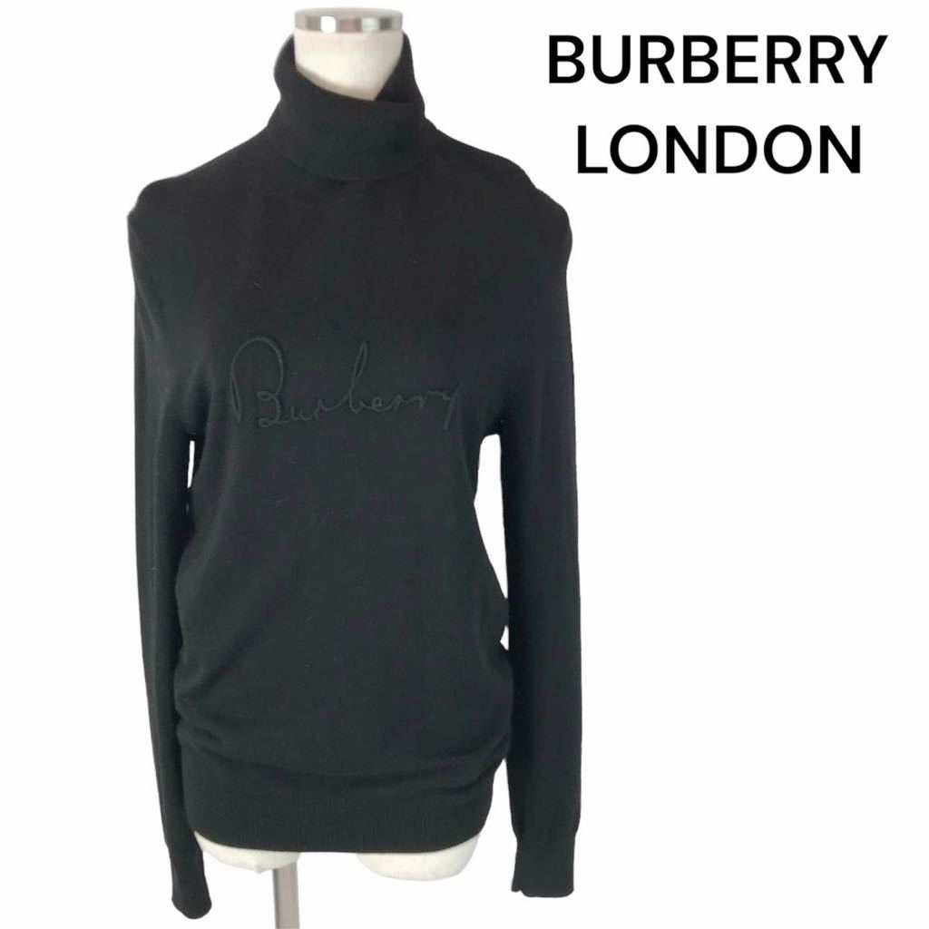 f223 BURBERRY LONDON バーバリー タートルネック ニット セーター 長袖 トップス ブラック 黒 2 日本製 ウール91% ハイネック 正規品_画像1