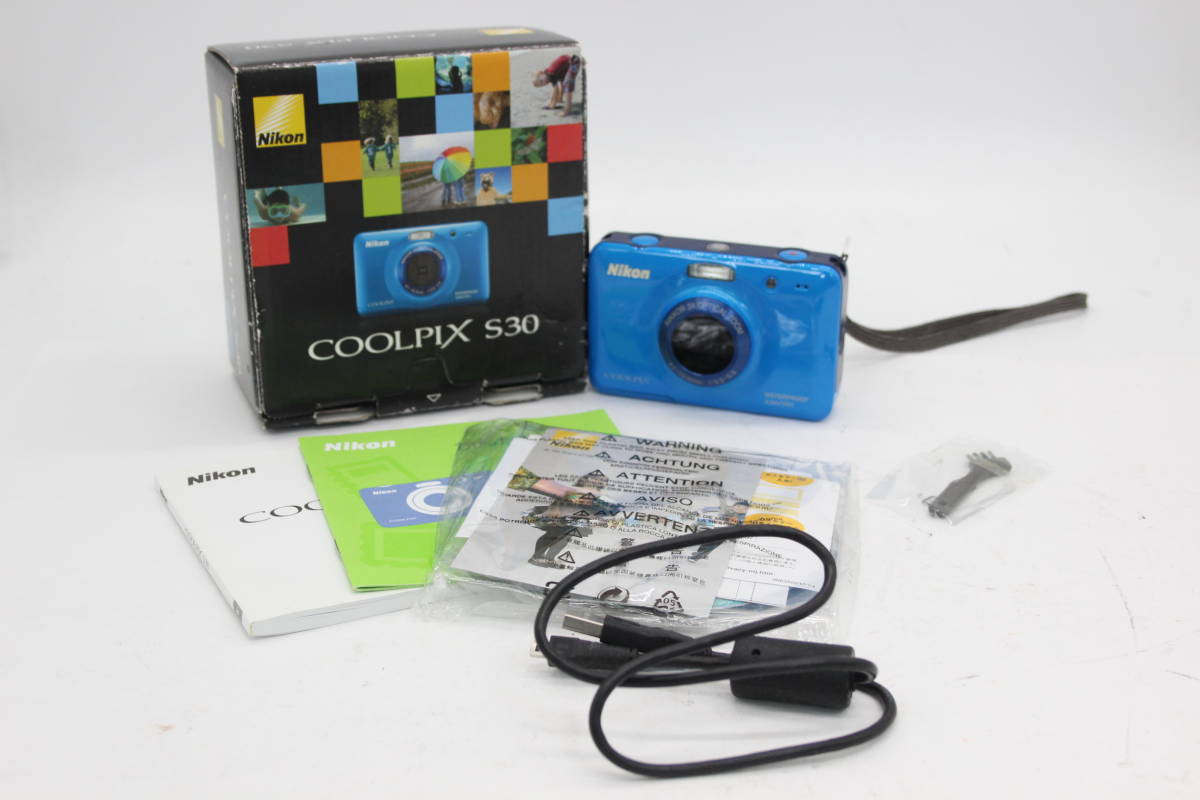【美品 返品保証】 【便利な単三電池で使用可】ニコン Nikon Coolpix S30 ブルー Nikkor 3x 元箱付き コンパクトデジタルカメラ s5591
