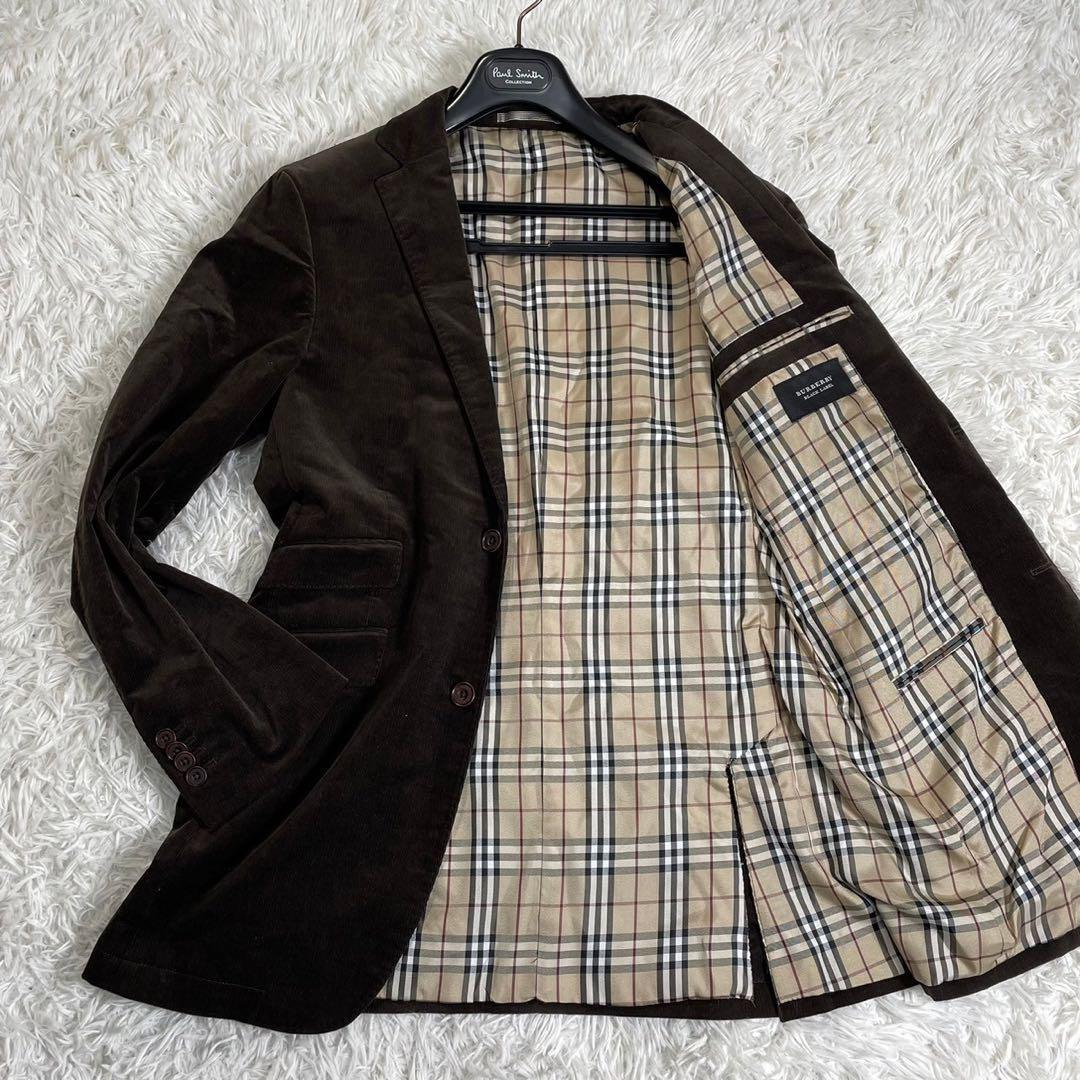 1円◆希少XL◆美品 バーバリーブラックレーベル BURBERRY BLACK LABEL テーラードジャケット ベロア ノバチェック メンズ 茶 ブレザー_画像1