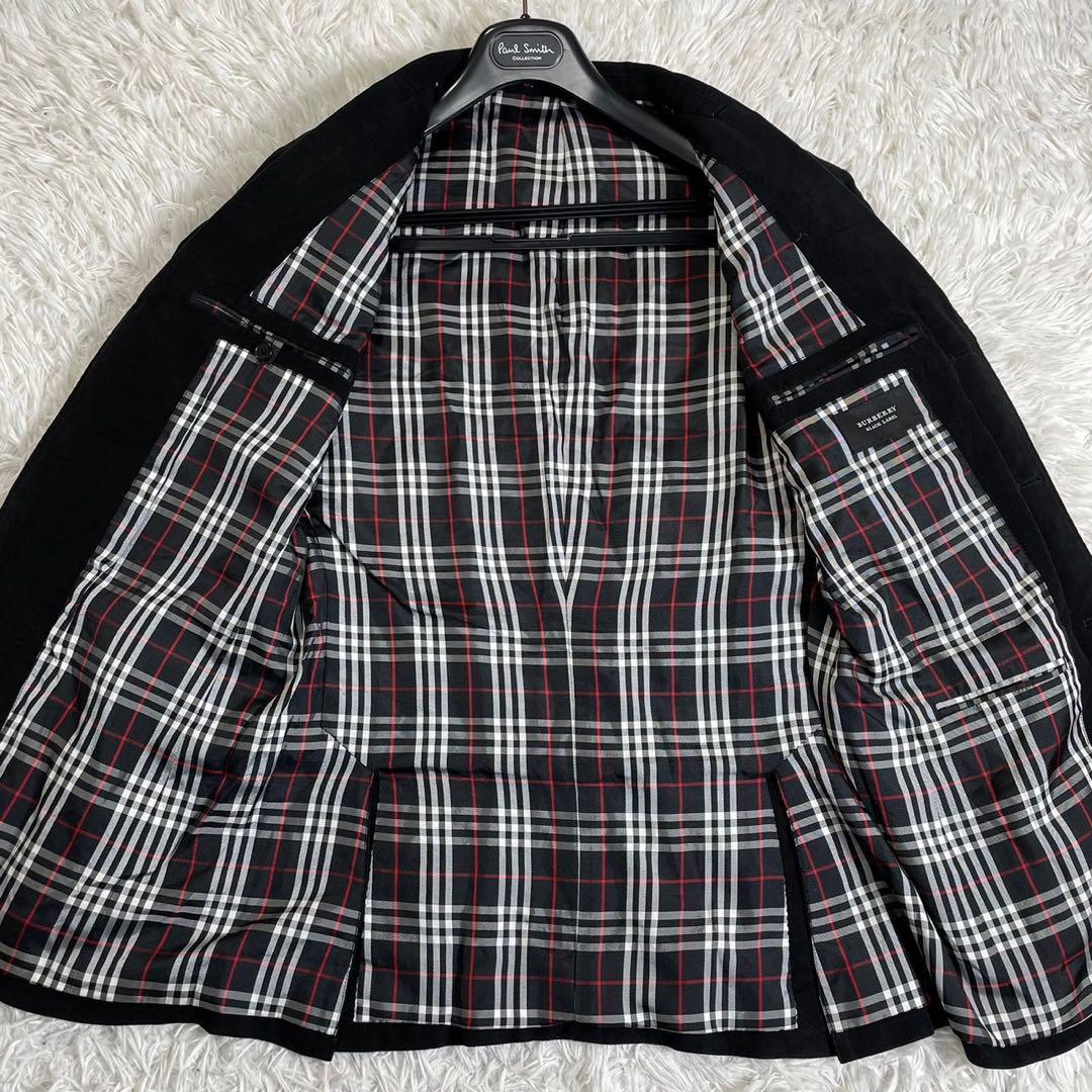 希少L◆美品 バーバリーブラックレーベル BURBERRY BLACK LABEL テーラードジャケット ベロア ノバチェック メンズ 黒 ブレザー シングル_画像2