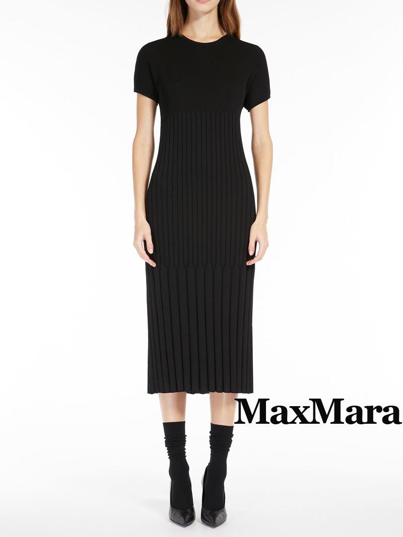 新品50%OFF　マックスマーラ　Max Mara　切り替えリブニットワンピース　ブラック　XSサイズ　【送料無料】