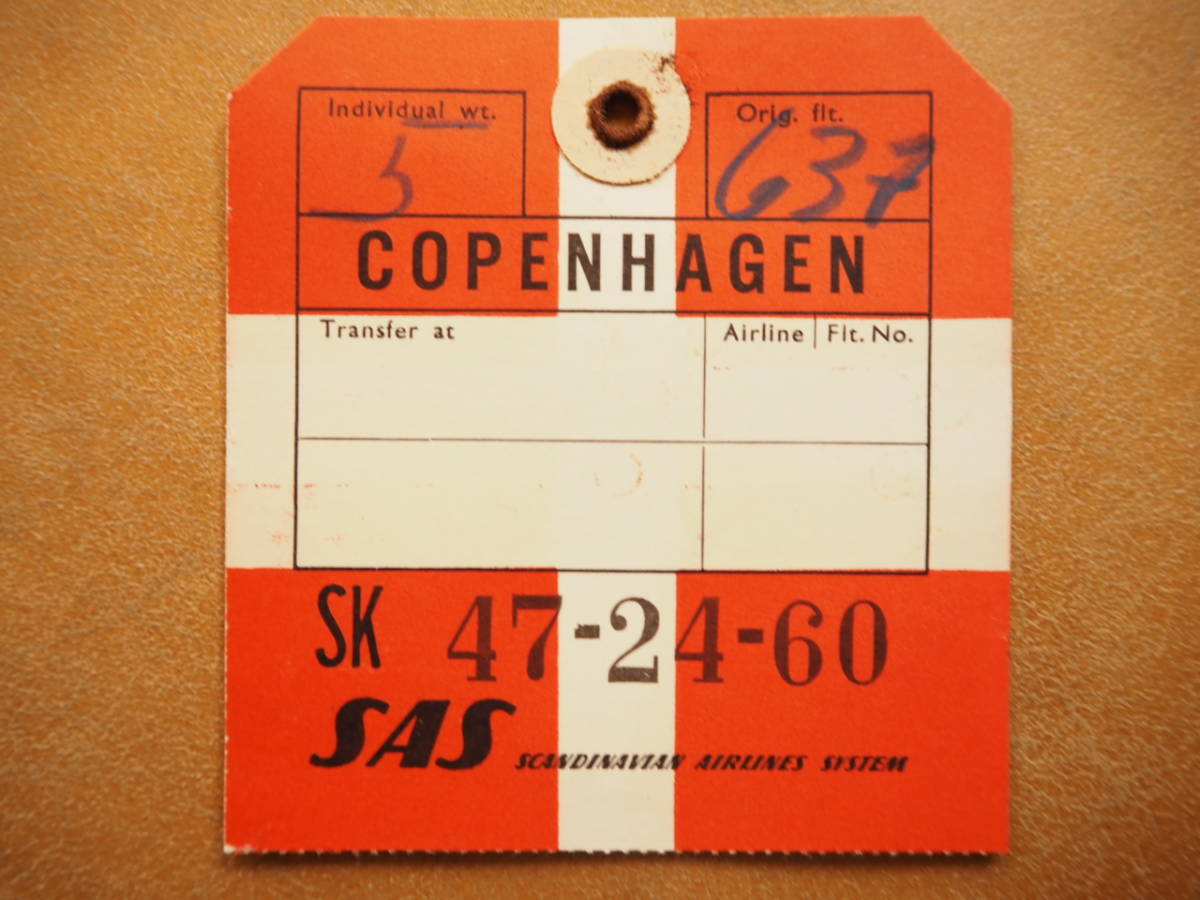 SAS【スカンジナビア航空（コペンハーゲンへ】荷物タグC_画像1