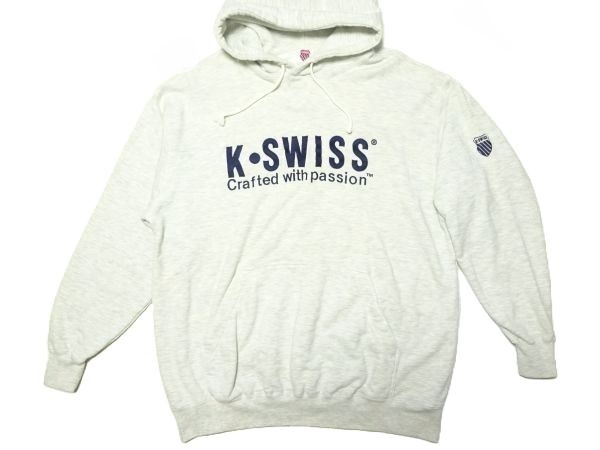 ★K・SWISS★ロゴ刺繍入りスウェットパーカーL/ケースイスメンズフーディープルオーバーパーカーオールドケイスイス_画像2