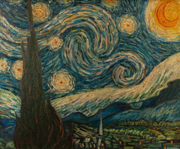 ●ヴィンセント・ヴァン・ゴッホ●油絵　手描き《星月夜》表サイン　鑑定書　F12号　額装　模写/検索ワード(ゴーギャン/モネ)f776 　_画像4