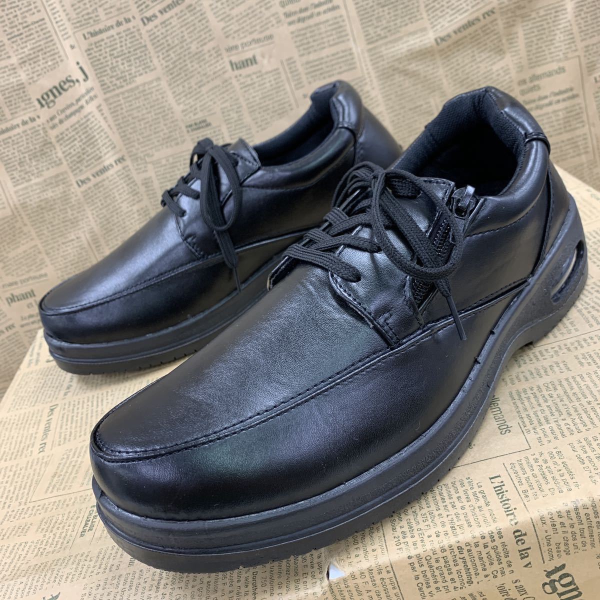  new goods men's 25.0cm light weight wide width air saw ru business shoes fake leather shoes water-repellent shoes business sneakers black black osw101