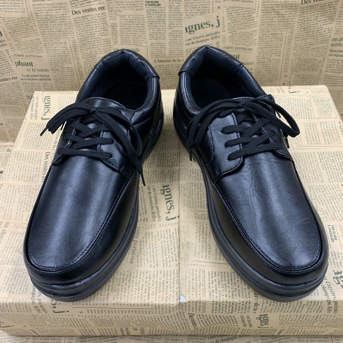  new goods men's 25.0cm light weight wide width air saw ru business shoes fake leather shoes water-repellent shoes business sneakers black black osw101