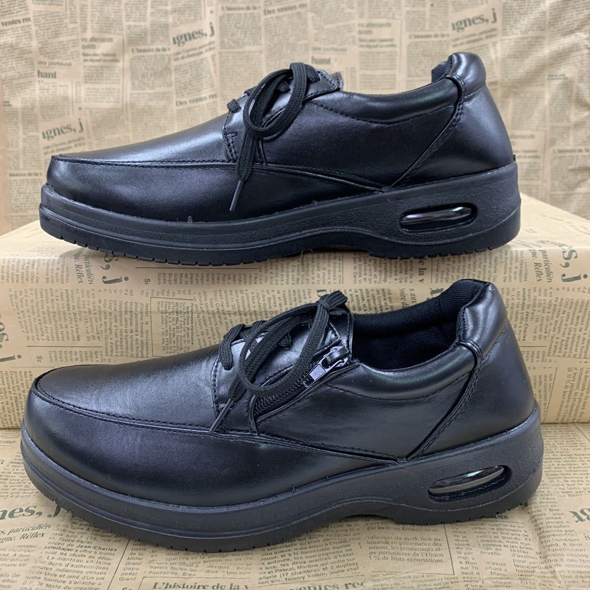  new goods men's 25.0cm light weight wide width air saw ru business shoes fake leather shoes water-repellent shoes business sneakers black black osw101