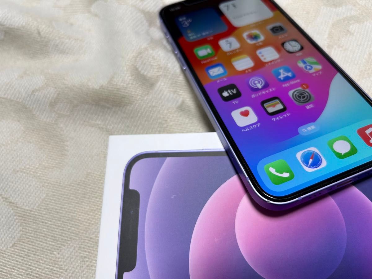 美品】iPhone12 128GB SIMフリー パープル/ケーブル未使用 美品】iPhone12 128GB SIMフリー パープル/ケーブル未使用