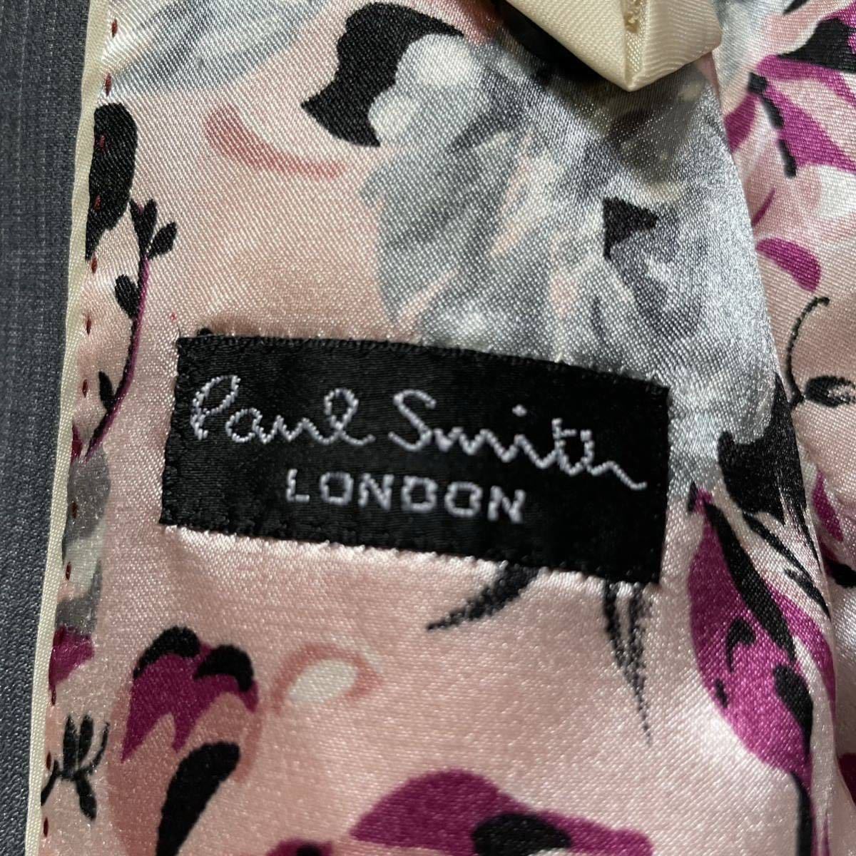 ポールスミス【S級美品 激レア 全面花柄裏地！】Paul Smith LONDON テーラードジャケット Lサイズ 花柄 薔薇 ローズ ストライプ グレー_画像7