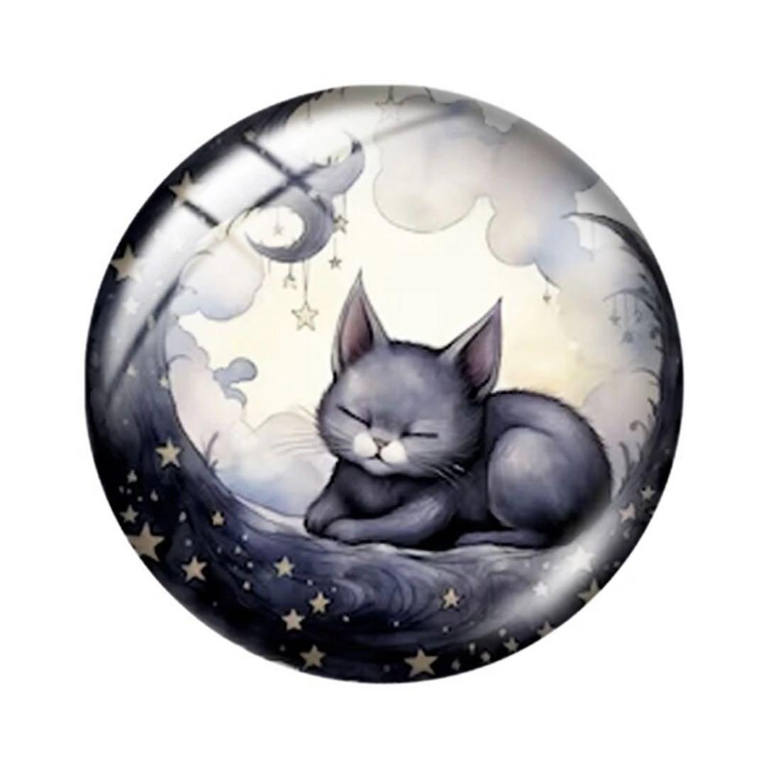 【10個セット】ガラスカボション　25mm　ネコ　猫　月夜　ハンドメイド　素材　丸形_画像6