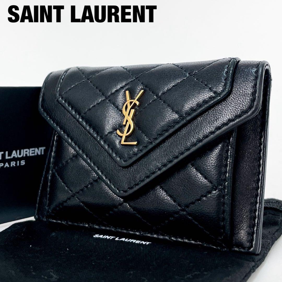 美品☆SAINT LAURENT PARIS サンローラン パリ フラグメントケース カサンドラ キルティング ゴールド金具_画像1